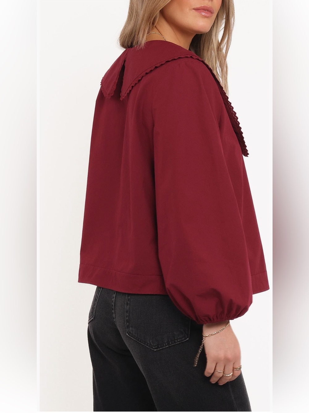 Petal & Pup Kenna Poplin Top S Burgundy Peter Pan Collar Blouse NWOT - Picture 2 of 8